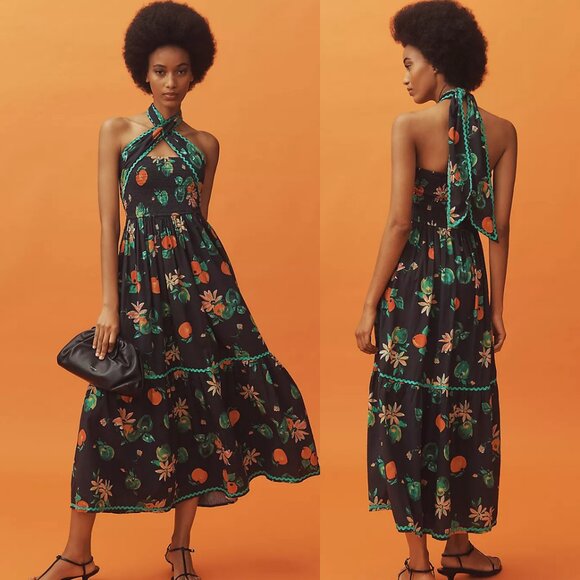 Damson Madder Pia Midi Dress in Apple Print US 4 NWT - Picture 1 of 5